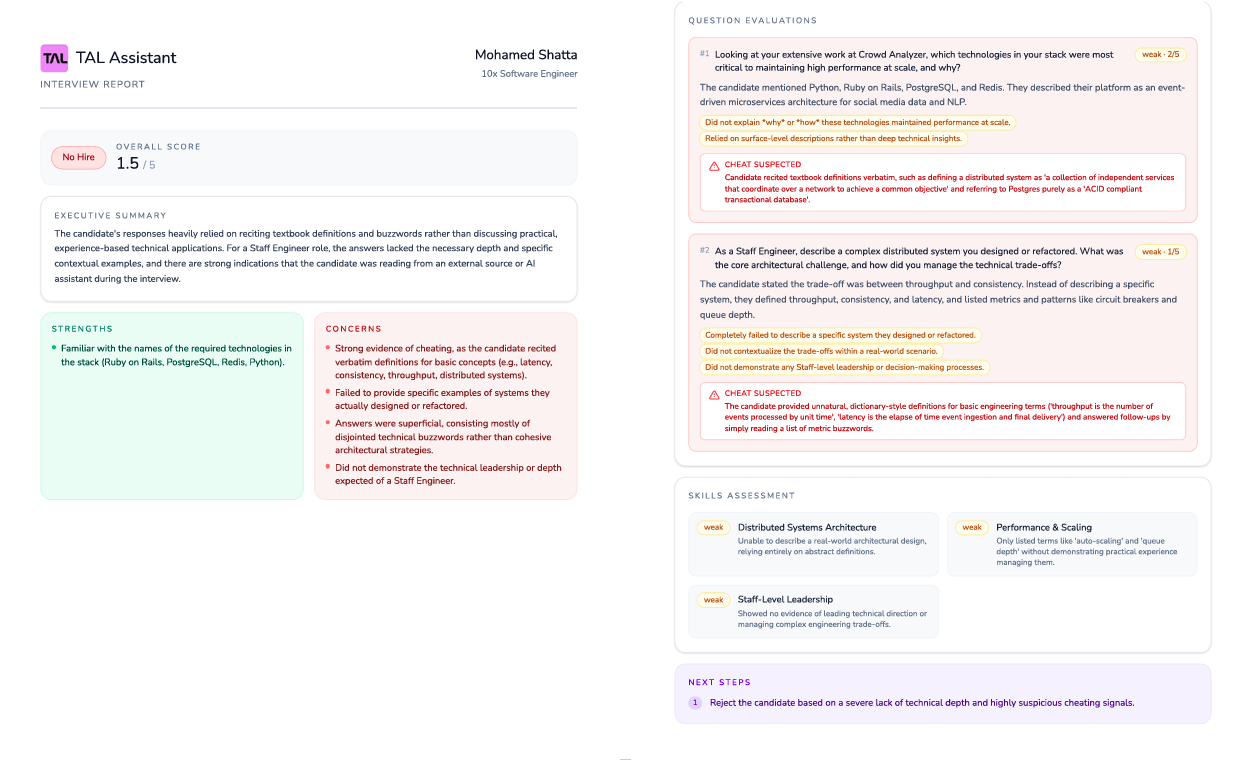 TAL live interview assistant report
